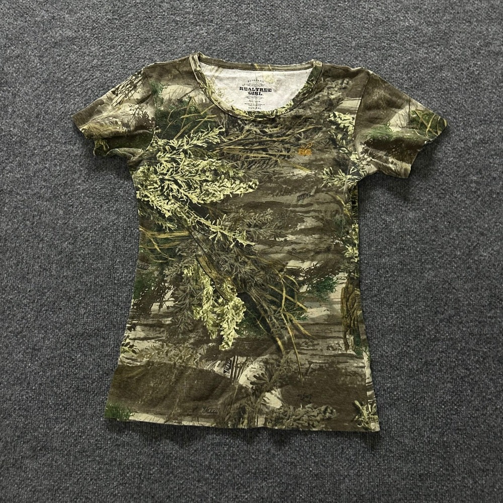 Realtree Girl T-Shirt Womens Size XXL Green Camo Short Sleeve Cotton Slim Fit